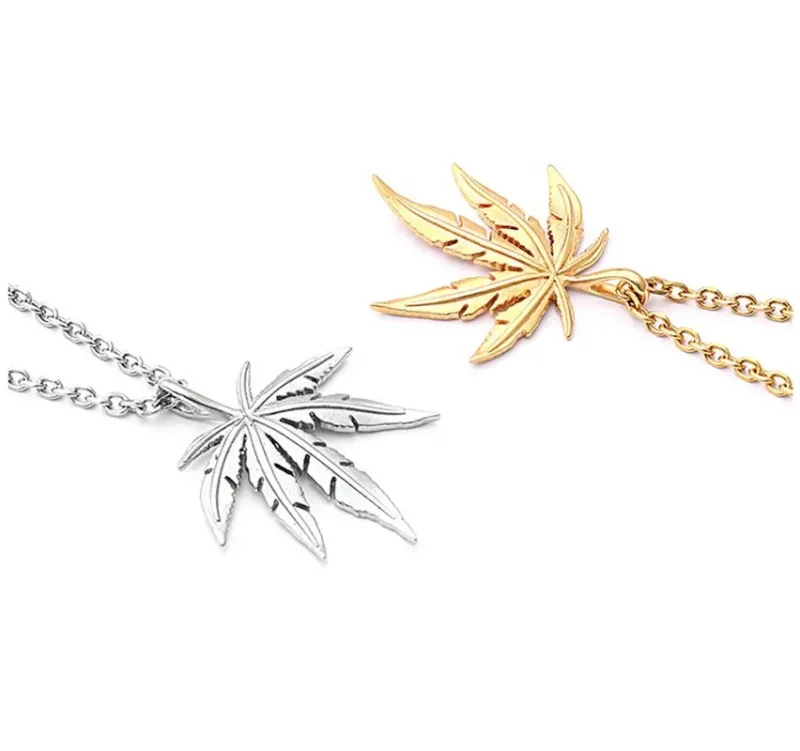 Gold Plated Cannabis Herb Charm Necklace - Image 2