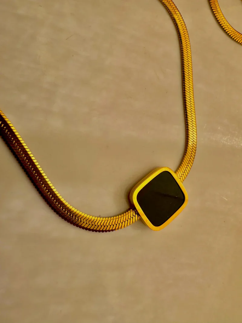Silver and Gold Snake Chain Pendant - Stainless steel - 1 By 1.5 CM - Image 3