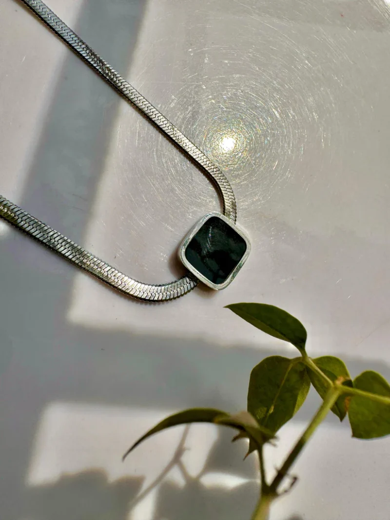 Silver and Gold Snake Chain Pendant - Stainless steel - 1 By 1.5 CM - Image 4