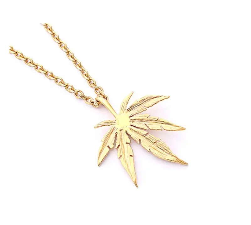 Gold Plated Cannabis Herb Charm Necklace