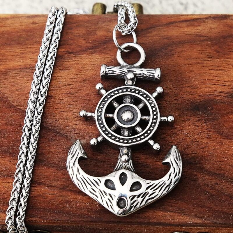 Nautical Sailor Talisman Compass Pendant Necklace, Vintage Stainless Steel .
