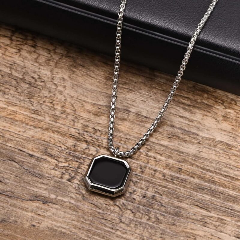 Stylish Black Square Stone Pendant Necklace