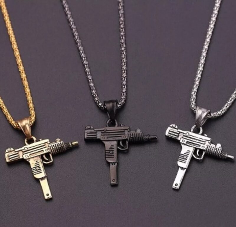 Gold Silver Gold Uzi Gun Pistol Rifle Necklace Pendant Chain